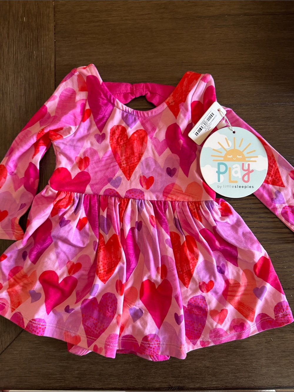 Little Sleepies Girls Pink Red Heart Print Twirl Dress